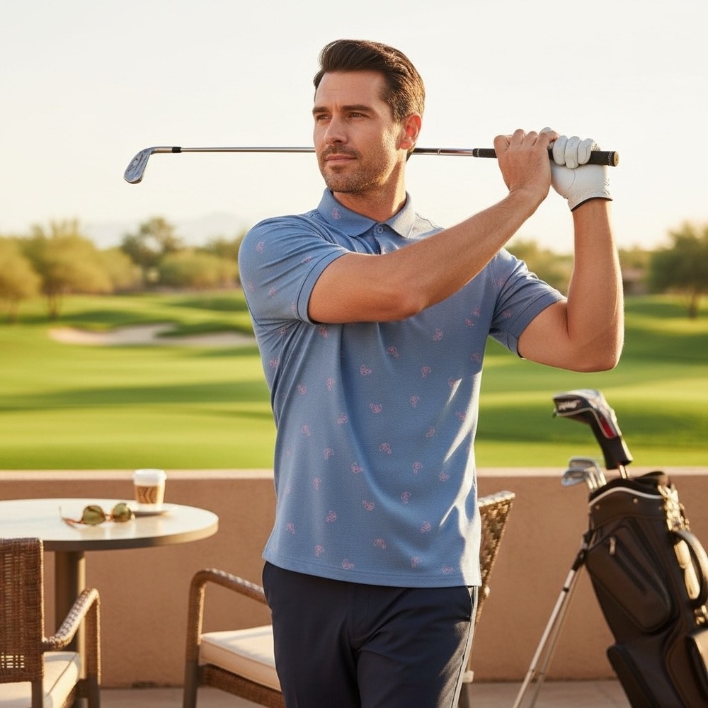Johnnie-O Mens XXL Blue Flamingo Print Polo Papago Golf Club Prep-Formance Shirt